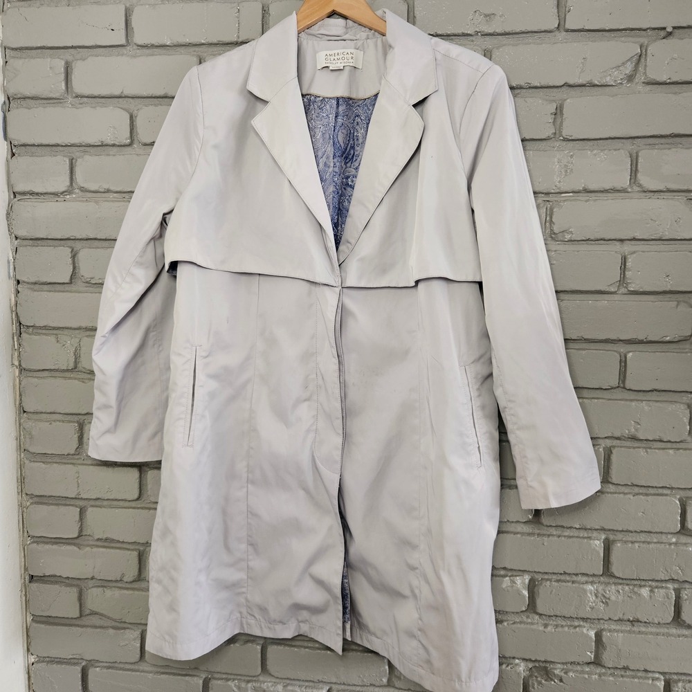 American Glamour Badgley Mischka Gray Trench Coat Paisley Lining 1X 153077